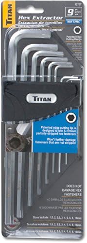 Titan 12757 Extractor hexagonal métrico de brazo extra largo y juego de llaves hexagonales – 9 piezas