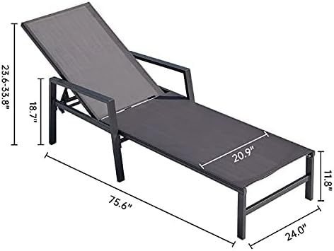 Juego de 2 sillas de patio al aire libre, tumbona de aluminio para exteriores con 5 posiciones de respaldo ajustables, tumbonas de patio al aire