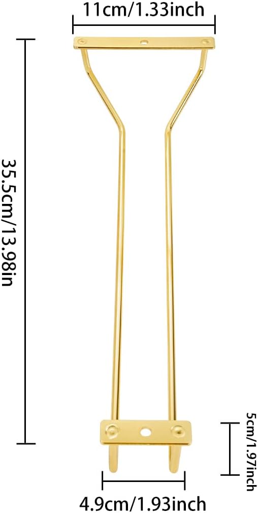 Soporte para copas de vino de 14.0 in, dorado, para debajo del gabinete, soporte para copas de vino, soporte para copas de alambre para colgar para