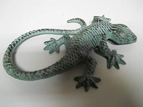 NA para un lote de 2 estatuas de jardín de lagarto verde de hierro fundido, Gecko Western Ranch decoración del hogar, proveedor de Veryn para