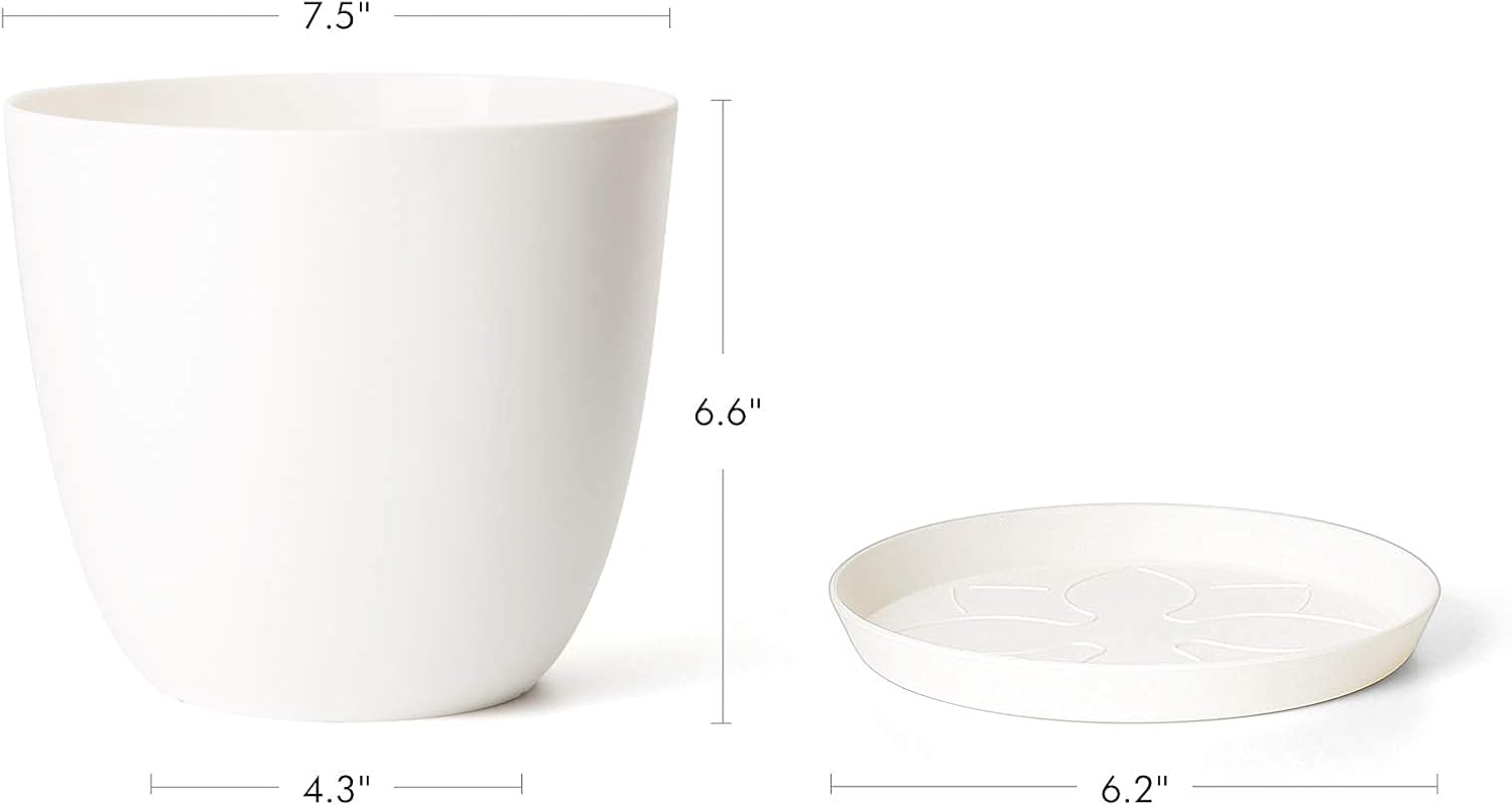 Mkono – Juego de 5 maceteros de plástico para interiores, decorativos y modernos para jardinería con orificio de drenaje y bandeja para todas las