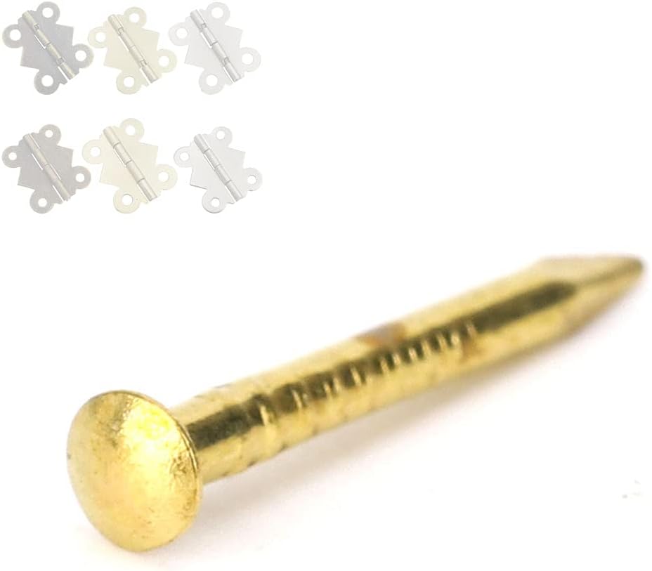 Oumefar 100 piezas de uñas de latón de cabeza redonda de cadena dorada, minimodelo, bisagra de muebles para uñas, accesorios de hardware,