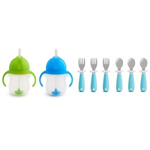 Munchkin Any Angle – Vaso de entrenamiento con popote con peso con tapa Click Lock, 7 onzas, 2 unidades (paquete de 1), azulverde & Raise juego de Munchkin Any Angle – Vaso de entrenamiento con popote con peso con tapa Click Lock, 7 onzas, 2 unidades (paquete de 1), azulverde & Raise juego de