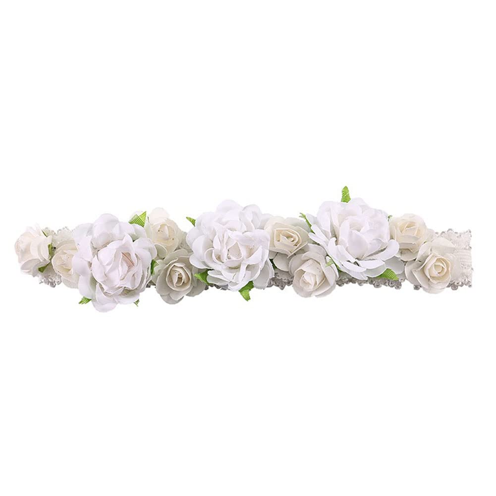 Diadema de flores de rosas coloridas para bebé niña para fiesta de cumpleaños, viajes, vacaciones, fotografía, accesorios para el cabello (blanco)