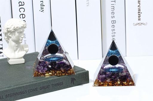 YATOJUZI Cristales de pirámide de orgón de 2.4 pulgadas, obsidiana, amatista, chakra, reiki, piedras preciosas de orgonita para energía positiva,