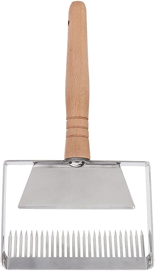 TOPINCN Wide Uncapping Fork, Stainless Steel Beehive Scraper, Ergonomic Wood Handle, Less Wastage and Mess, Beekeeping Apicultural Equipment Tool