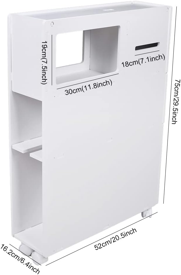 SHOUMANUAL Gabinete de almacenamiento de baño, organizador de almacenamiento de piso estrecho de 4 capas con cajones deslizantes y ruedas,