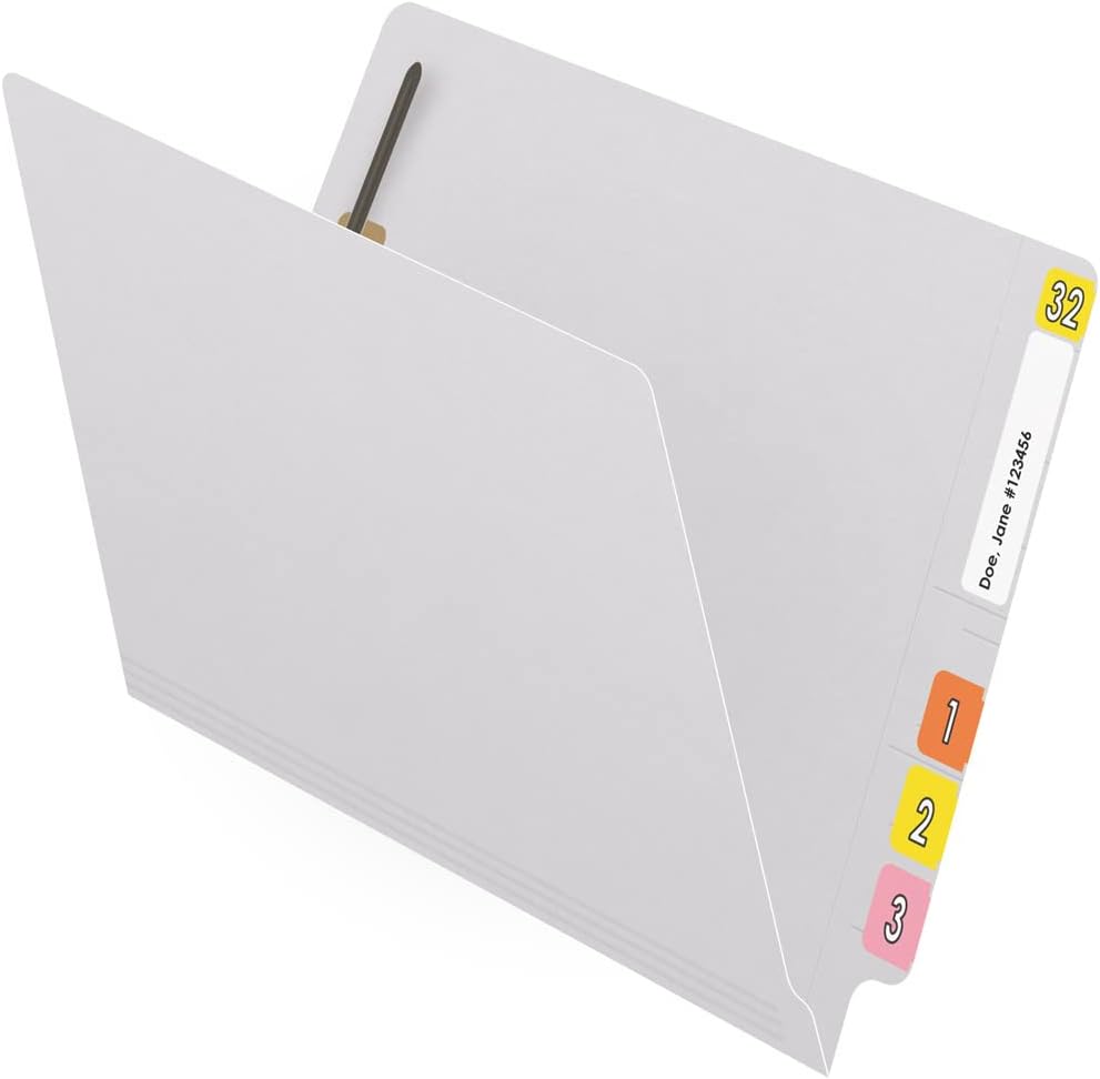 Carpetas de color de 14 puntos, pestaña final de 2 capas de corte completo, tamaño carta, 2 cierres en posición #1 y #3, blanco (caja de 50)