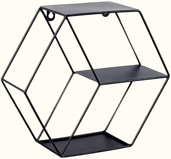 Garneck Estantes flotantes hexagonales para colgar en la pared, estante rústico de granja, soporte de metal para decoración de pared,