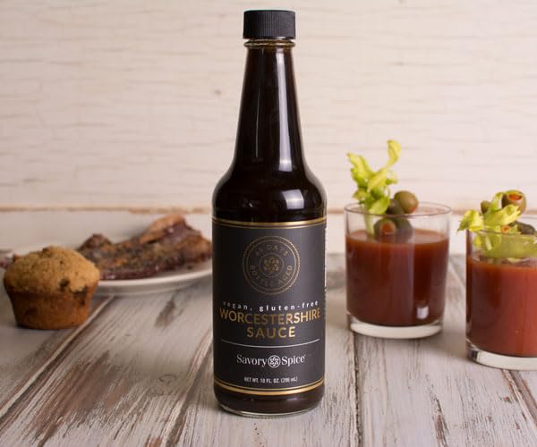 Savory Spice – Salsa Worcestershire vegana, sin gluten y sin pescado, salsa Worcestershire vegana envejecida en botella de 60 días  El mismo gran