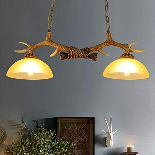 YIYIBYUS Luz de isla de cornamenta, lámpara de techo retro de 2 luces, lámpara colgante de cornamenta de ciervo, lámpara colgante de asta, pantallas