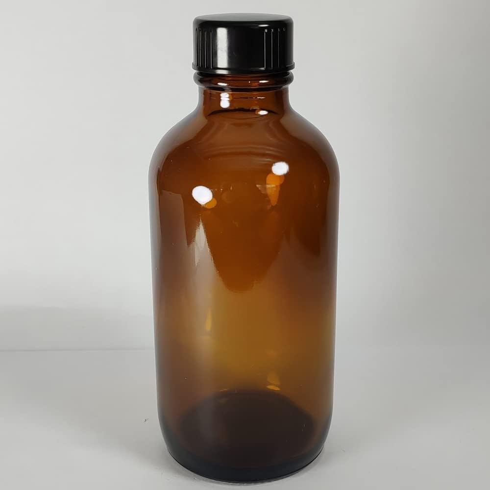 Bioll – Botellas de vidrio Boston de 4 onzas líquidas. Botella de aceite esencial con tapas de cono de polietileno negro. Para poción, jugo,