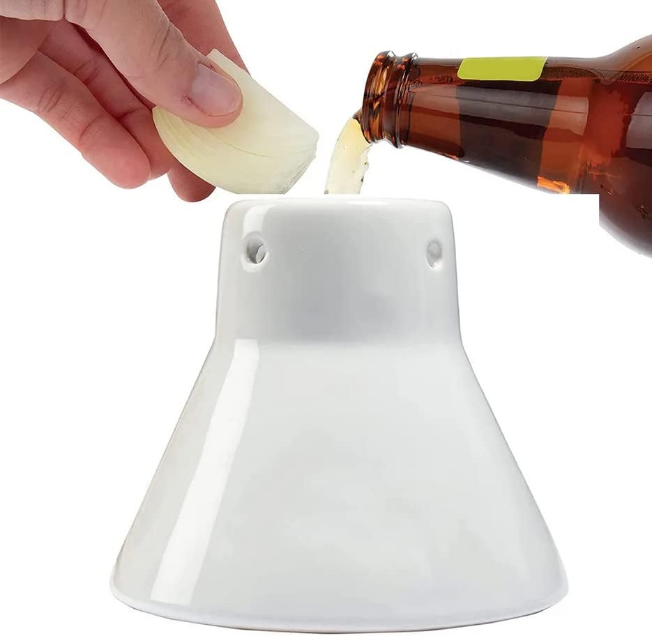 Plutreas Estante de cerámica para asador de pollo, lata de cerveza, soporte de pollo vertical aves de corral pollo para cocinar accesorios para