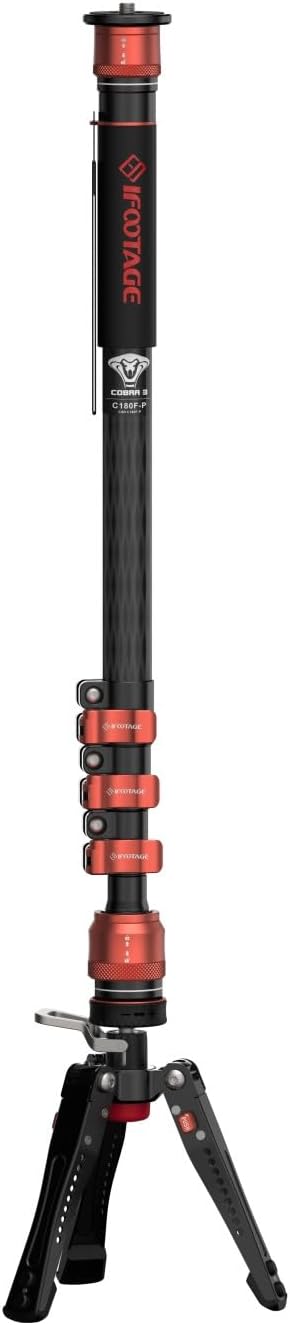 IFOOTAGE Cobra 3 C180F-P Monopod de cámara con control de bloqueo de pedal, monopie de video de fibra de carbono, monopie de fotografía profesional