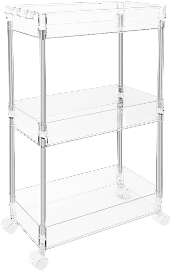Carrito de almacenamiento versátil y transparente, diseño delgado, organizador multiusos de 3 niveles para cocina, baño, oficina y más (delgado de 3