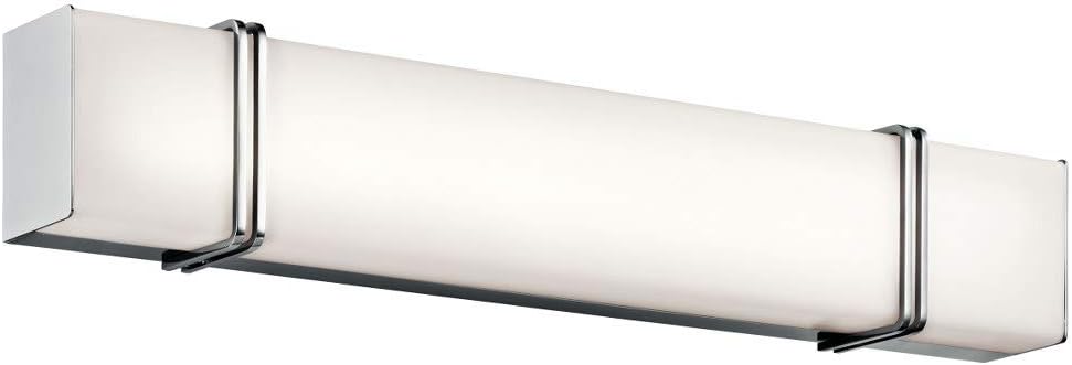 Kichler Impello – Lámpara de tocador lineal LED de 30.25 pulgadas con cristal blanco satinado grabado, cromado