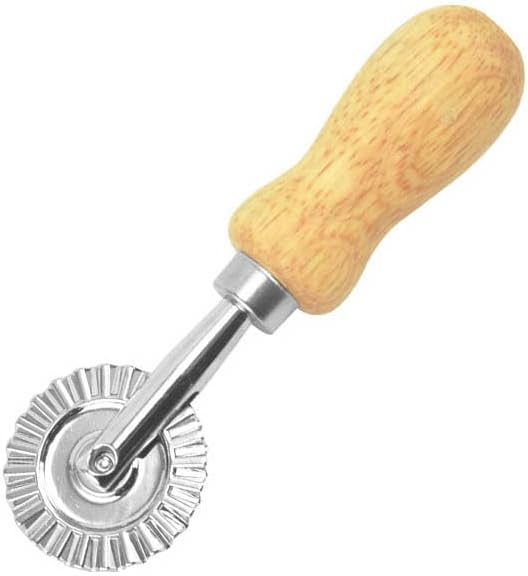 Sellos de cortador de ravioles con rueda de rodillo resistente y estable, molde redondo con mango de madera y borde estriado, cortador de pasta para