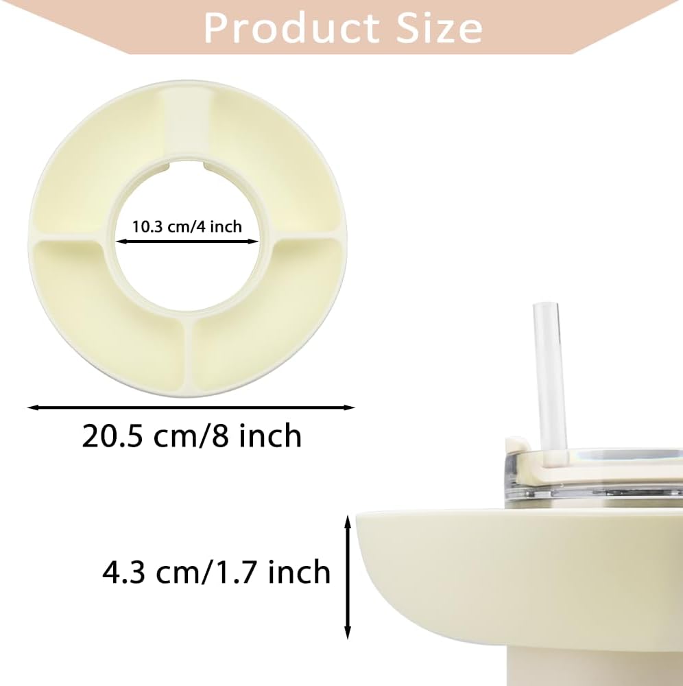Tazón de aperitivos para taza Stanley de 40 onzas, bandeja de silicona para vaso Stanley de 40 onzas, anillo blanco reutilizable para accesorios de