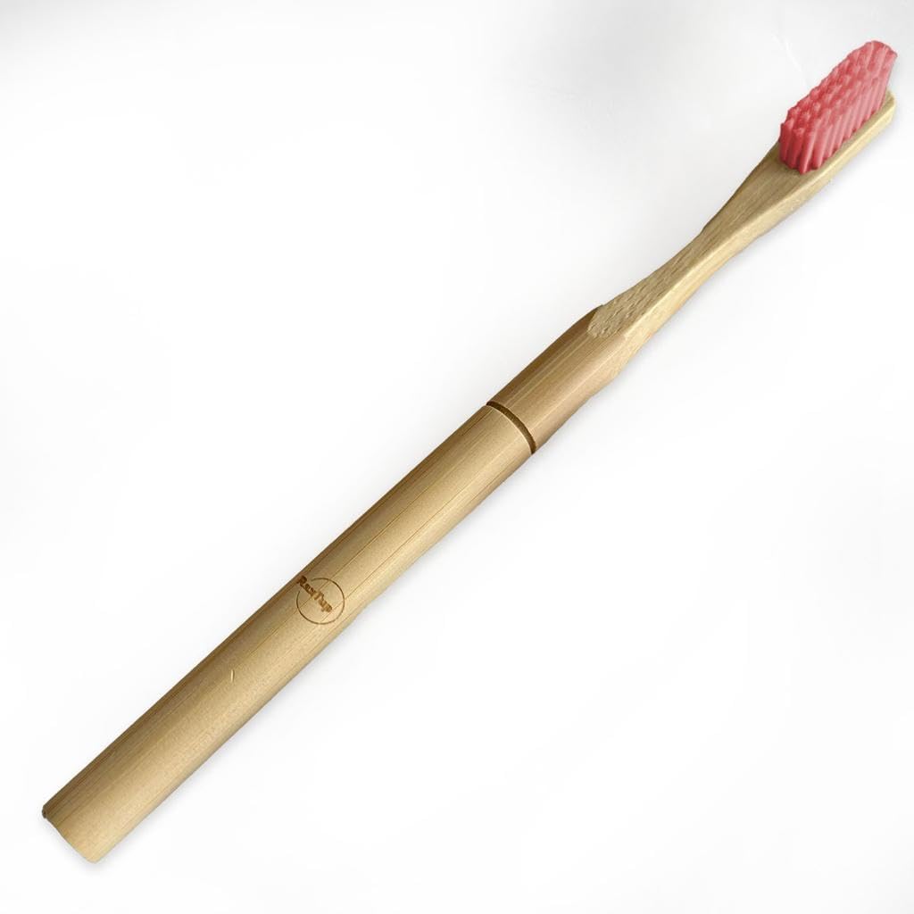 raxtup Cepillos de dientes de bambú natural biodegradables ecológicos con 1 cabezal de cepillo de bambú reemplazable, cerdas suaves para dientes de