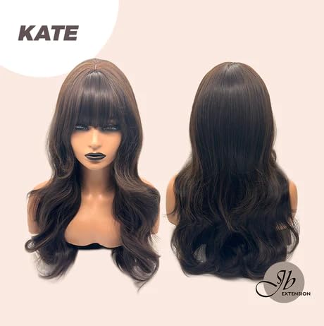 KATE – Peluca rizada marrón de pelo largo sin pegamento para mujer, pelucas sintéticas naturales para uso diario (pelucas de cabello natural)