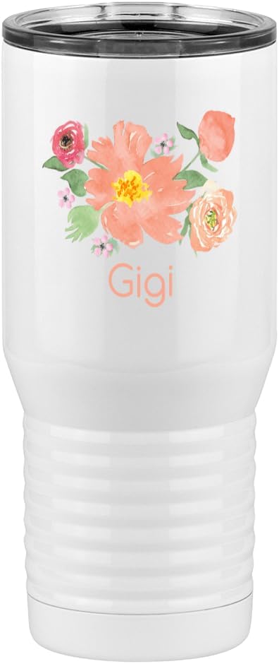 Gigi Flowers – Vaso alto para café de viaje, color blanco de 20 onzas, color camello polar, acero inoxidable, aislado al vacío