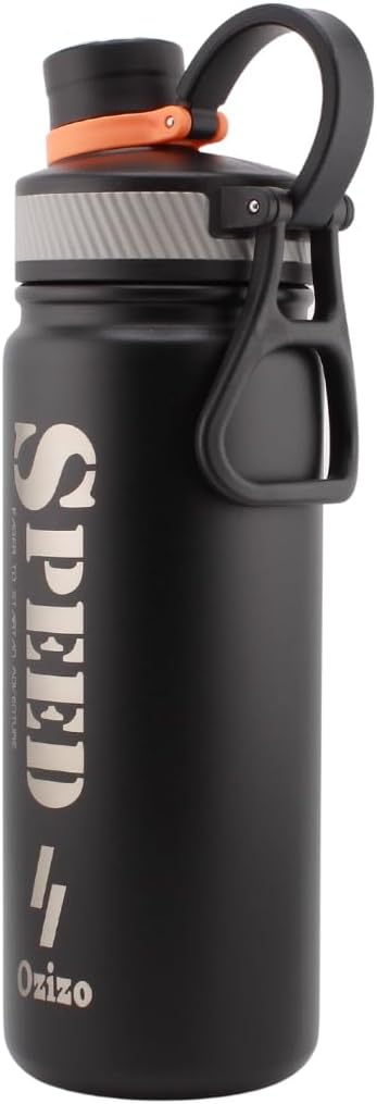 Ozizo Botella de agua deportiva aislada, tapa con popote, botella deportiva de acero inoxidable de 22 onzas, doble pared con tapa a prueba de fugas