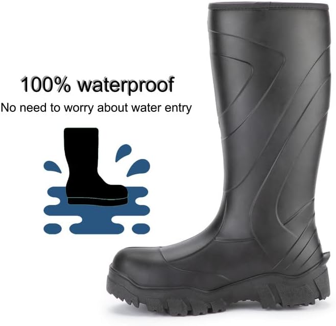ROCKROOSTER Wellingtons WS701 – Botas de lluvia impermeables de poliuretano de 15 pulgadas para hombre, antideslizantes, antifatiga, cómodas, con
