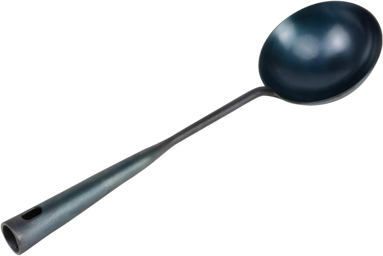 ZhenSanHuan – Juego de herramientas de wok de hierro tradicional hecho a mano y cucharón, utensilios largos para wok (adle, 12.6 pulgadas)