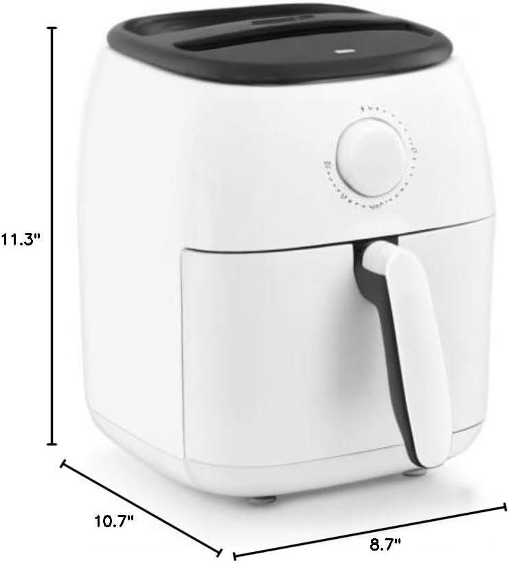 DASH Tasti-Crisp Express – Horno freidora de aire, 2.6 cuartos de galón, color blanco, freidora de aire compacta para alimentos más saludables en