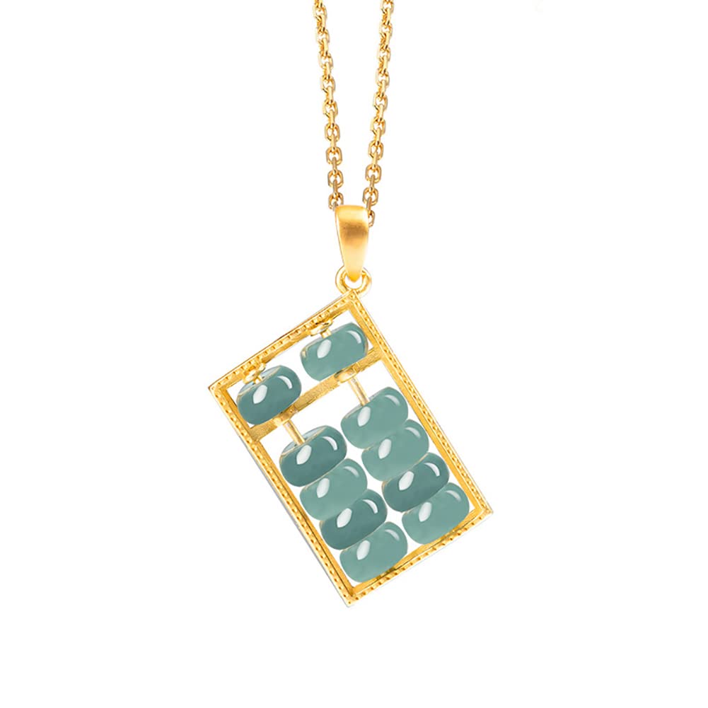 FitJinZun Chinese Natural Blue Jadeite Necklace for Women, Genuine Square Abacus Pendant with Bead, Good Luck Jewelry Fortune Gift for Her, 18inches