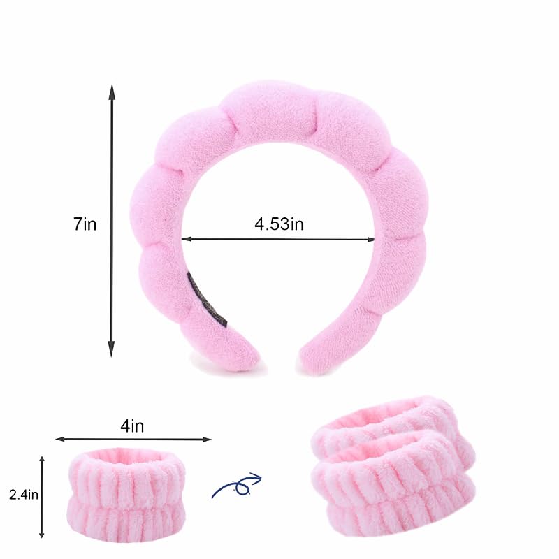 VNIHTT Juego de diadema y pulsera de spa prémium para mujer, absorbente, suave y cómodo, perfecto para el cuidado de la piel, maquillaje, yoga,