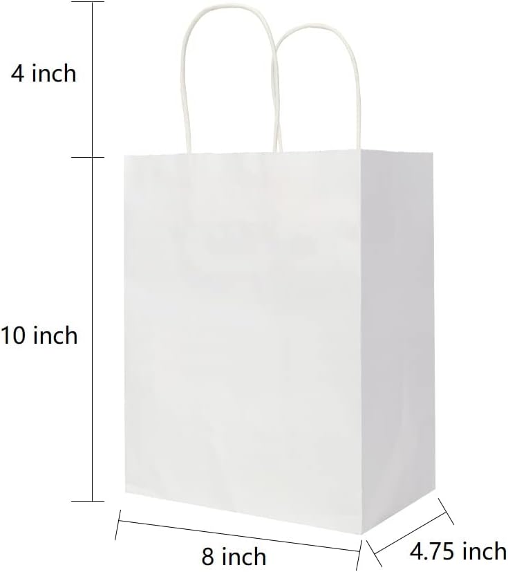 Oikss Cada paquete de 100 bolsas de regalo de papel kraft blanco pequeño y mediano con asas a granel