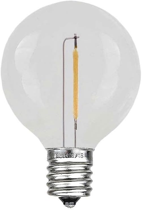 Novelty Lights Paquete de 25 bombillas LED G50, E17 C9 con base de tornillo intermedia, inastillables, para exteriores, bombillas de globo