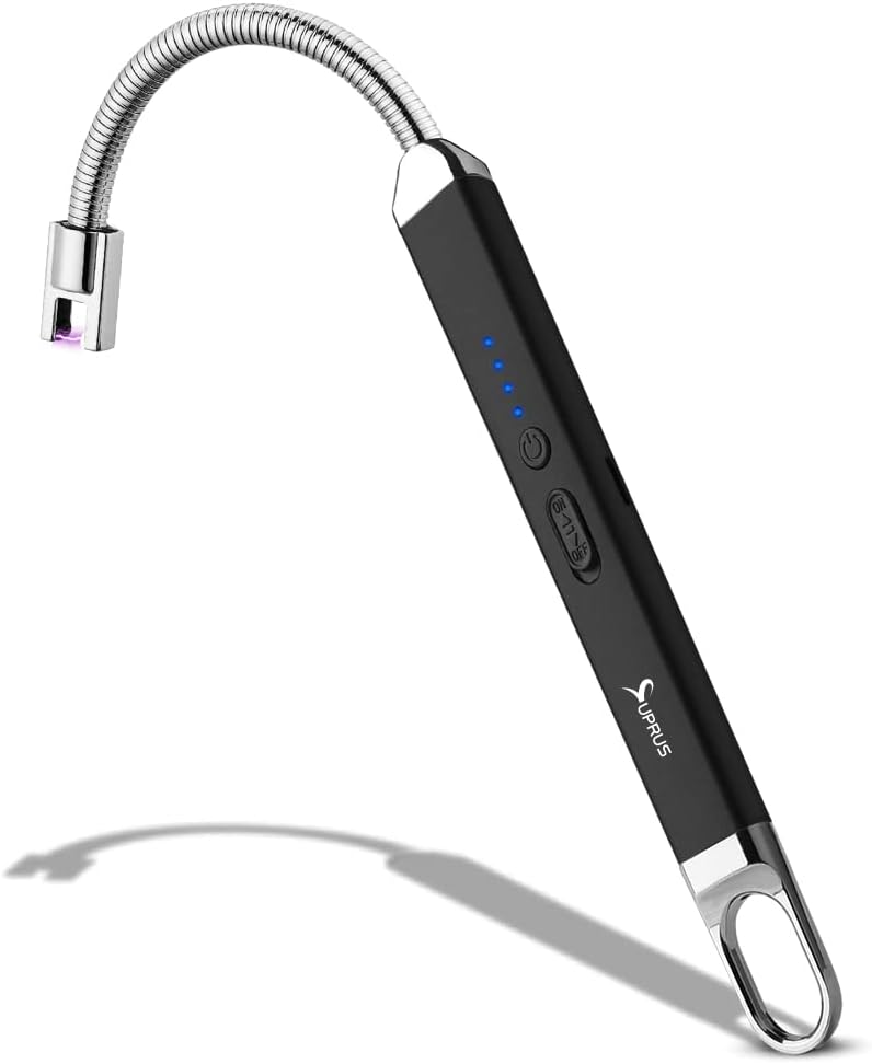 SUPRUS Encendedor USB recargable de arco eléctrico con interruptor de seguridad, cuello flexible de 360, parrilla sin llama, encendedores largos