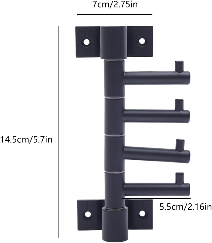 Ganchos giratorios negros para colgar en la pared con 4 brazos giratorios, múltiples ganchos para toallas de baño, ganchos para ropa, perchero de