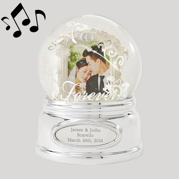 THINGS REMEMBERED Globo de nieve musical grabado personalizado para siempre con foto de boda, reproduce música Canon de Pachelbel, añade imágenes,
