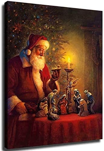 ZL Pinturas al óleo de Navidad de Papá Noel HD para decoración de pared del hogar, arte sobre lienzo152 (sin marco, 16 x 24 pulgadas)