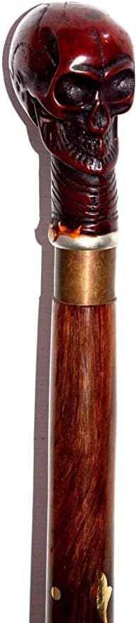 Bastón humano cráneo elegante ceremonia vintage para ortopédico unisex robusto (rojo)