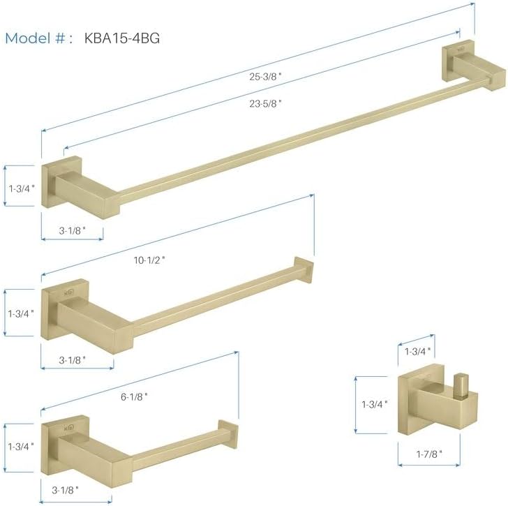 KIBI Cube – Juego de accesorios de baño de 5 piezas  Toallero, anillo para toallas, soportes para papel higiénico, ganchos para bata (oro cepillado)