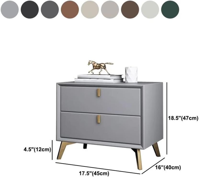 Mesita de noche de madera maciza con 2 cajones, mesa auxiliar moderna con cajón deslizante, patas de metal, mesa de noche moderna e mesa auxiliar