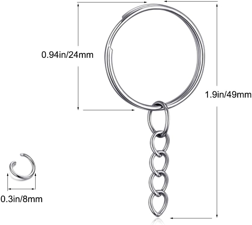 100 llaveros divididos con cadenas, eslabones abiertos, anillos de salto para manualidades, manualidades, suministros para fabricar llaveros, kit de