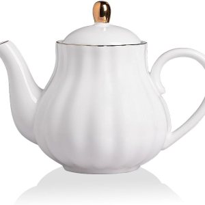 Sweejar Royal Teapot, tetera de cerámica con infusor extraíble de acero inoxidable, tetera de hojas sueltas y florecientes, 40 onzas (blanco) Sweejar Royal Teapot, tetera de cerámica con infusor extraíble de acero inoxidable, tetera de hojas sueltas y florecientes, 40 onzas (blanco)