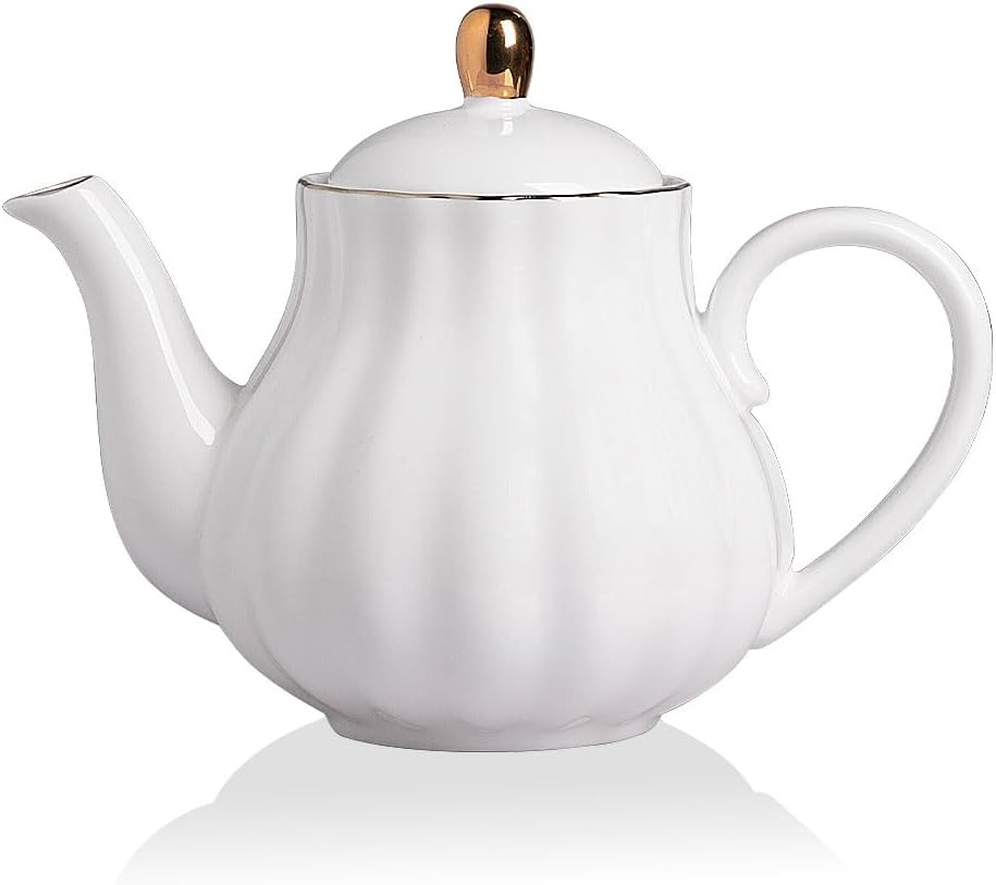 Sweejar Royal Teapot, tetera de cerámica con infusor extraíble de acero inoxidable, tetera de hojas sueltas y florecientes, 40 onzas (blanco)