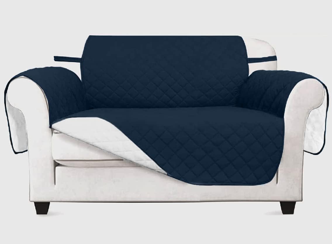 VANELUX Funda de sofá reversible lavable, suave, acolchada, resistente al agua, con espuma antideslizante y correas elásticas protector para