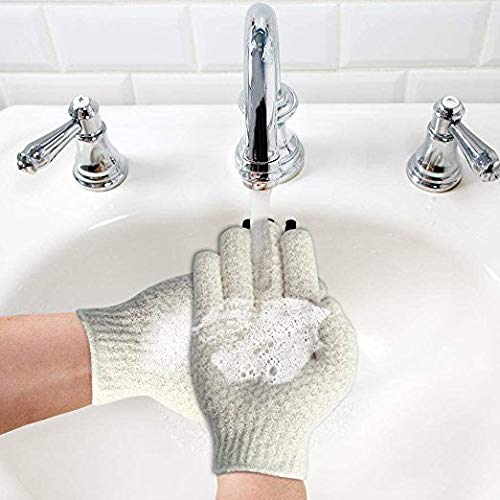 EvridWear – Guantes exfoliantes de baño de doble textura para ducha, spa, masaje y exfoliantes corporales, elimina las células muertas de la piel,