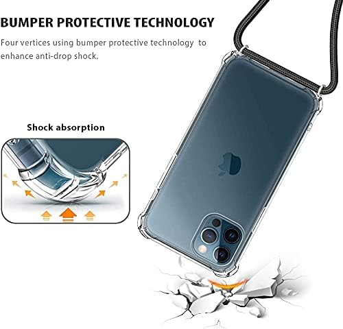 YESPURE Funda transparente para iPhone 12 Pro Max con correa ajustable para el cuello, funda cruzada 12 Pro Max, funda protectora de TPU suave