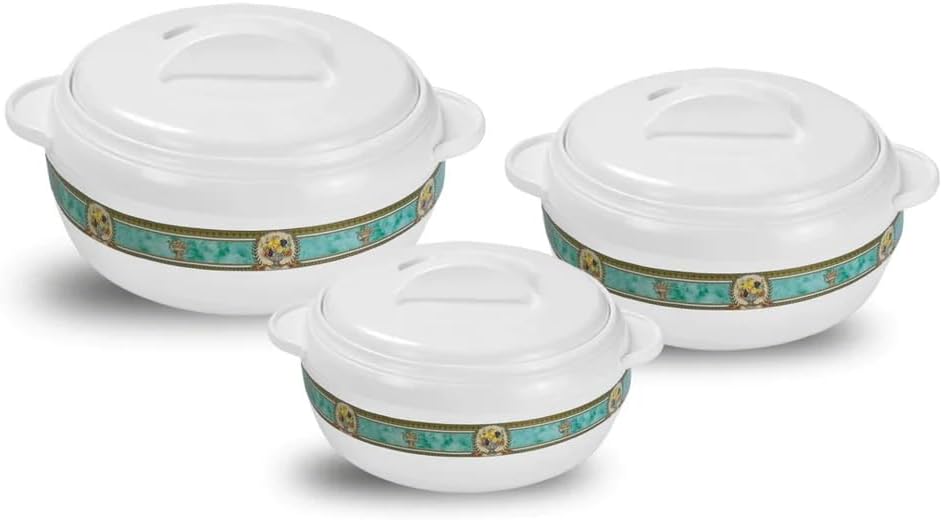 Karishma – Juego de regalo asiático de 3 piezas de 5L + 8L + 10L cazuela aislada para servir con tapa, calentador de alimentos, enfriador,