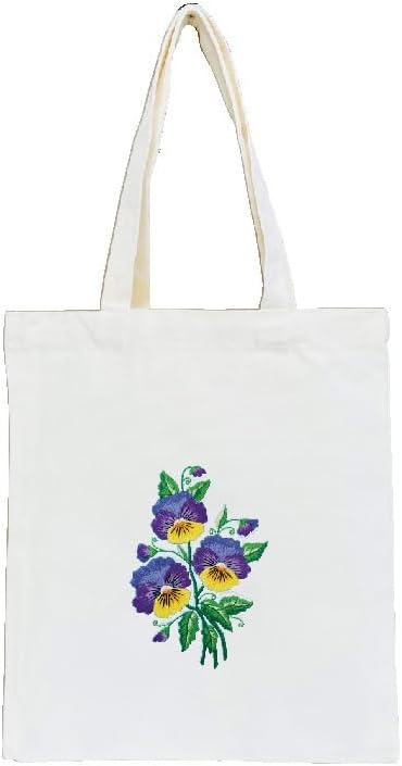Kit de bolsas bordadas estampadas para bricolaje, diseño de flores de pensamiento, con aros de patrón, hilos de costura, arte de costura, bolsa de