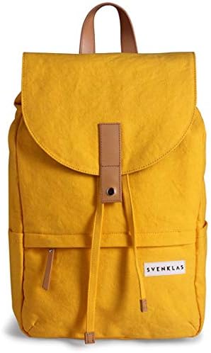 Svenklas Hagen Mochila  20 L de algodón orgánico italiano de cuero italiano 16″ pulgadas bolsa para portátil para hombres y mujeres, Limón cromo,