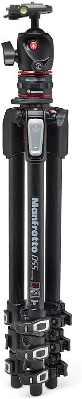 Manfrotto Kit de trípode de carbono de 4 secciones, trípode para cámara con cabezal de bola con sistema de liberación rápida de movimiento, kit de